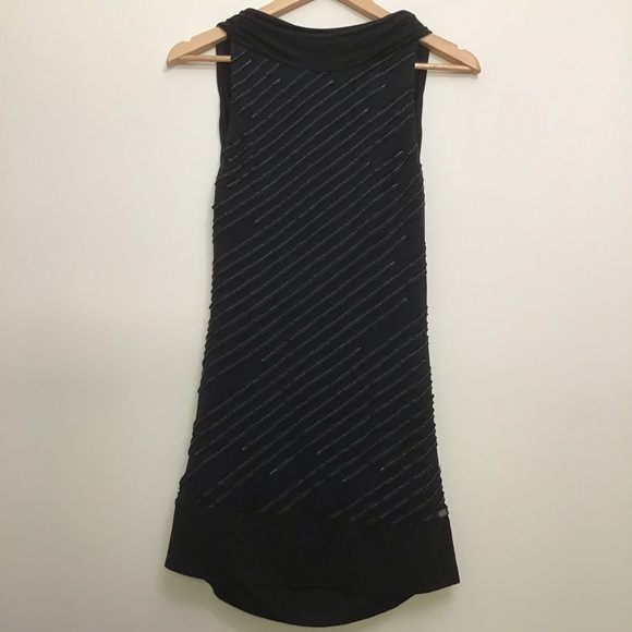 Marciano BLACK 100% silk mini dress open back silver metallic sewing size Small - Picture 3 of 15